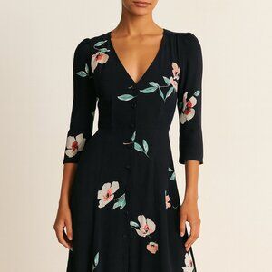 Reformation Women's Floral Cocktail Midi‎ Dress Size S 2 Black Pink Sheer Fairy